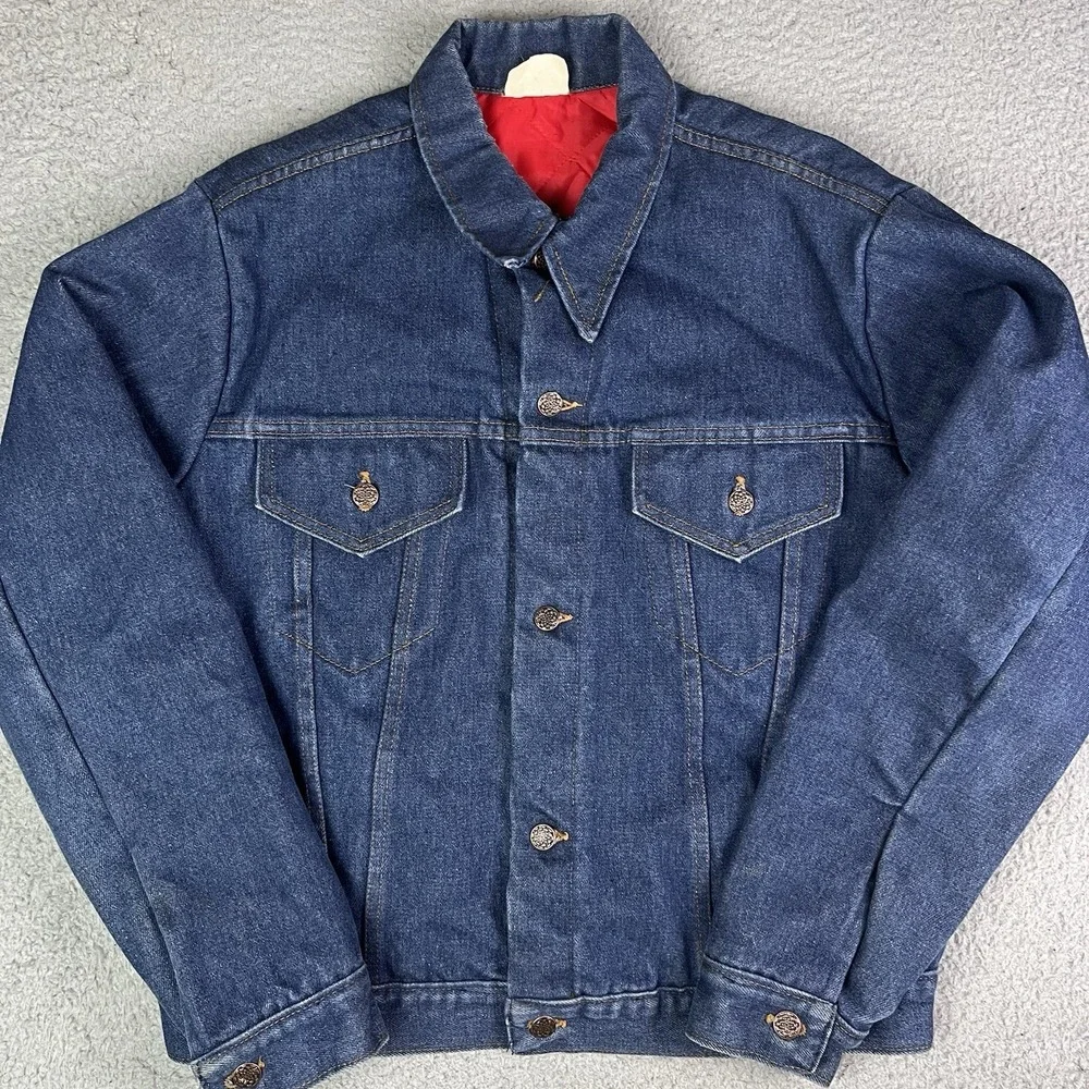 Vintage Red Quilt Lined Dark‎ Denim Work Jacket Western Coat Unbranded